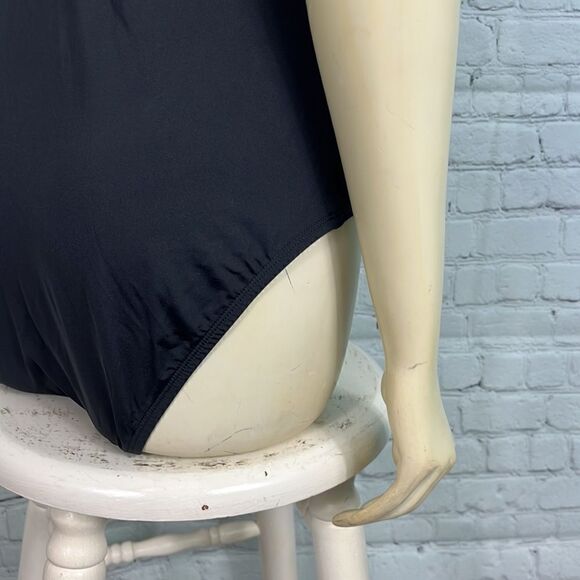 Jantzen One Piece Swimsuit Black Blue Palms Size 10 - Picture 6 of 12